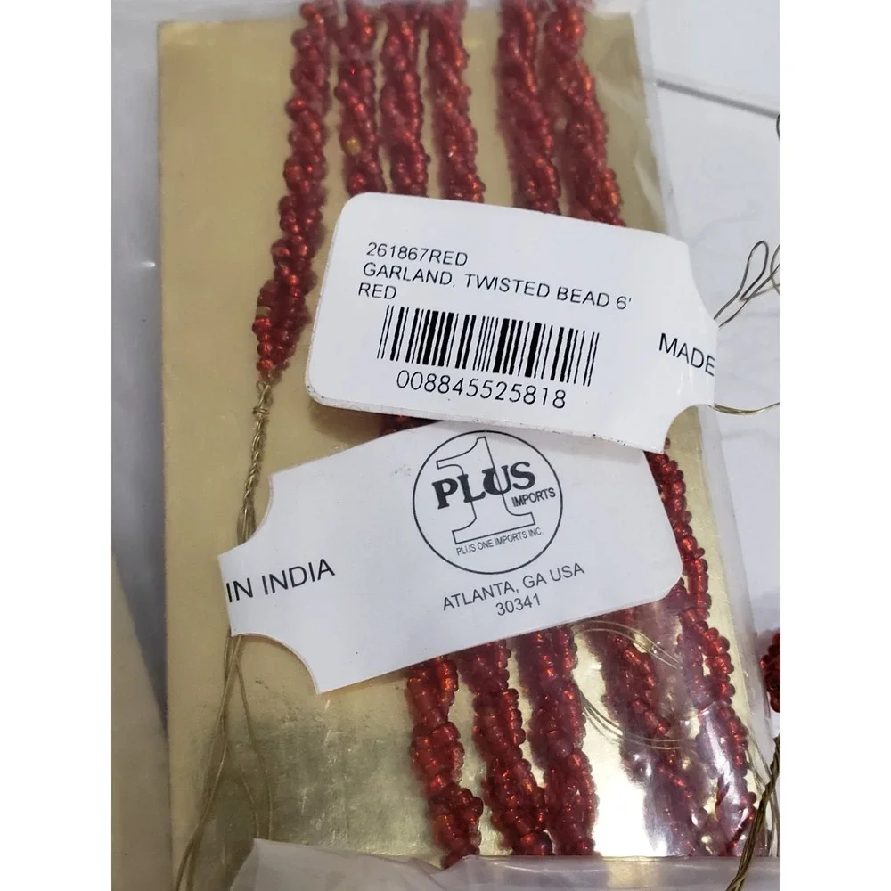 8‎ Packages Beaded Christmas Garland Red Miniature MADE IN INDIA Vintage Crafts
